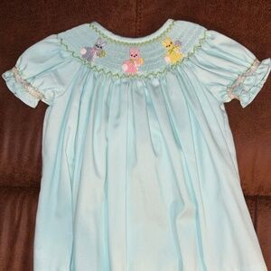 Mint Green Smocked Easter Bunny Dress